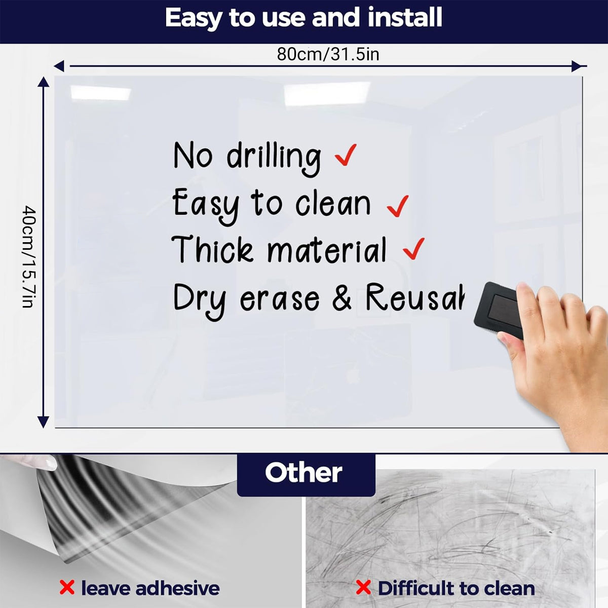 Magnetic Whiteboard Sticker 40×80cm Dry Erase Adhesive