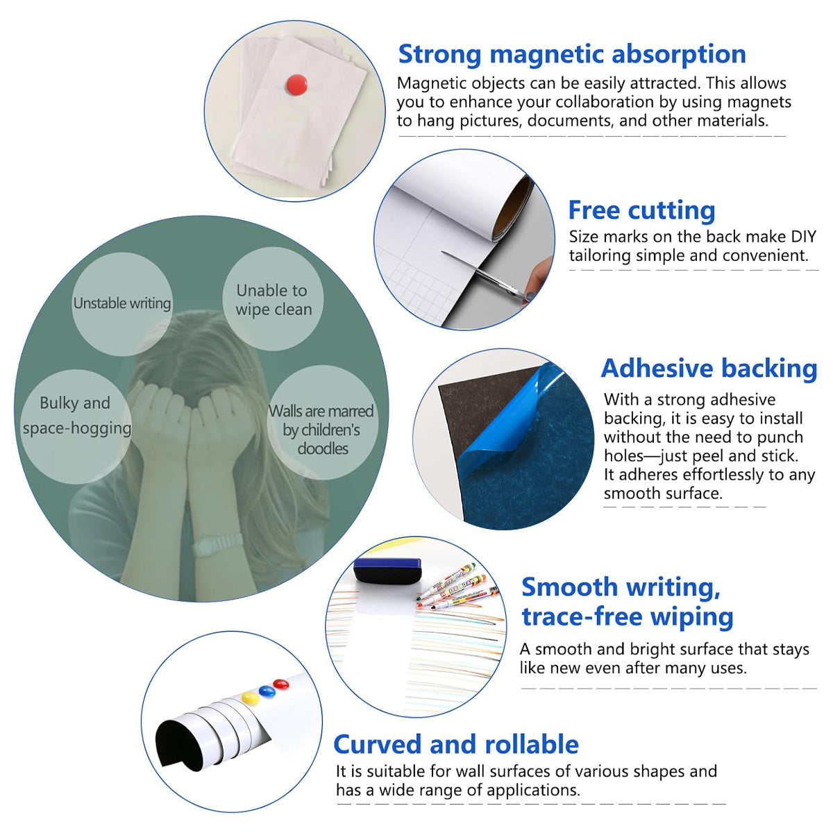 Magnetic Whiteboard Sticker 40×80cm Dry Erase Adhesive