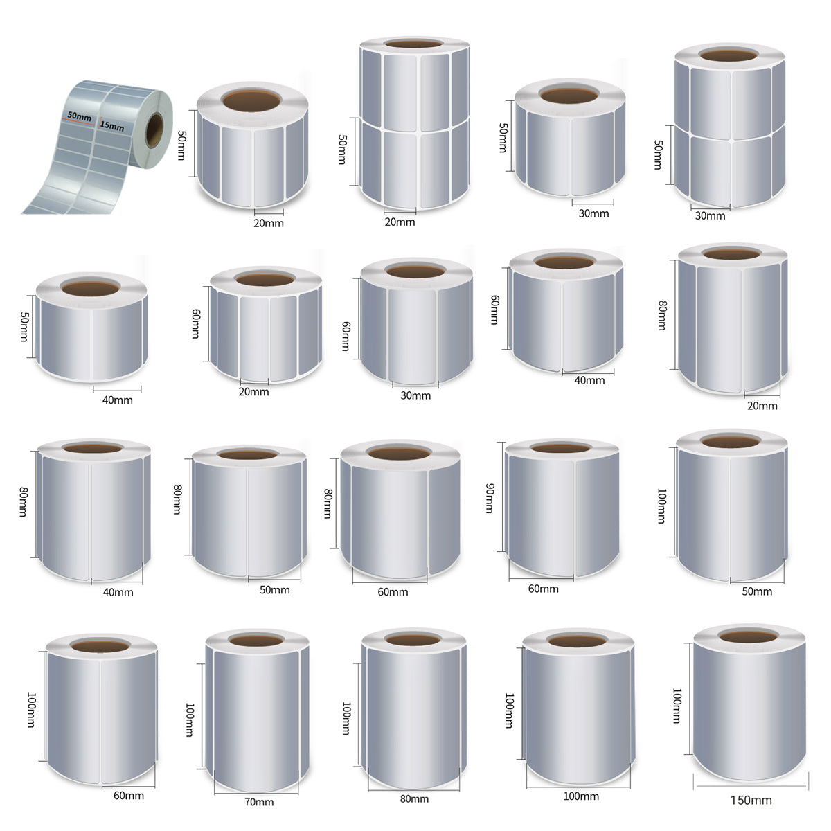 Silver PET Sticker Labels Waterproof Self Adhesive Thermal