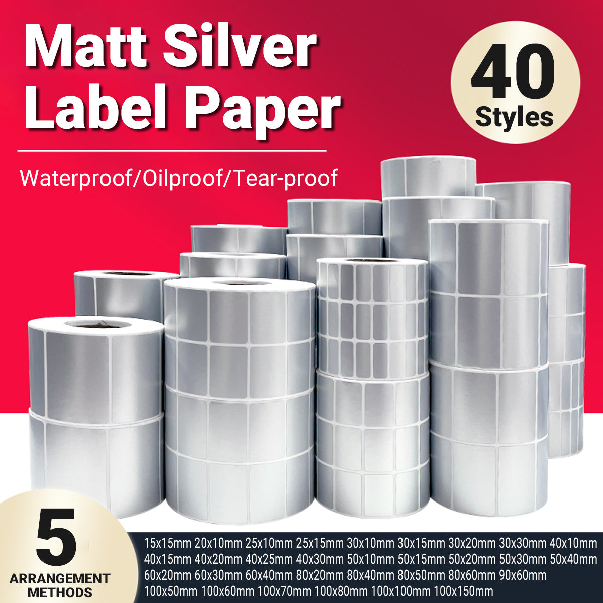 Silver PET Sticker Labels Waterproof Self Adhesive Thermal