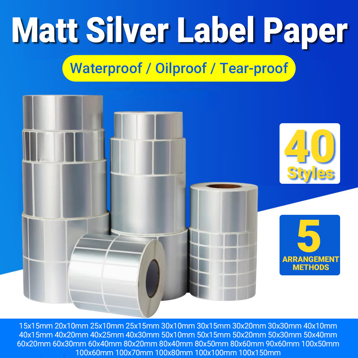 Silver PET Sticker Labels Waterproof Self Adhesive Thermal
