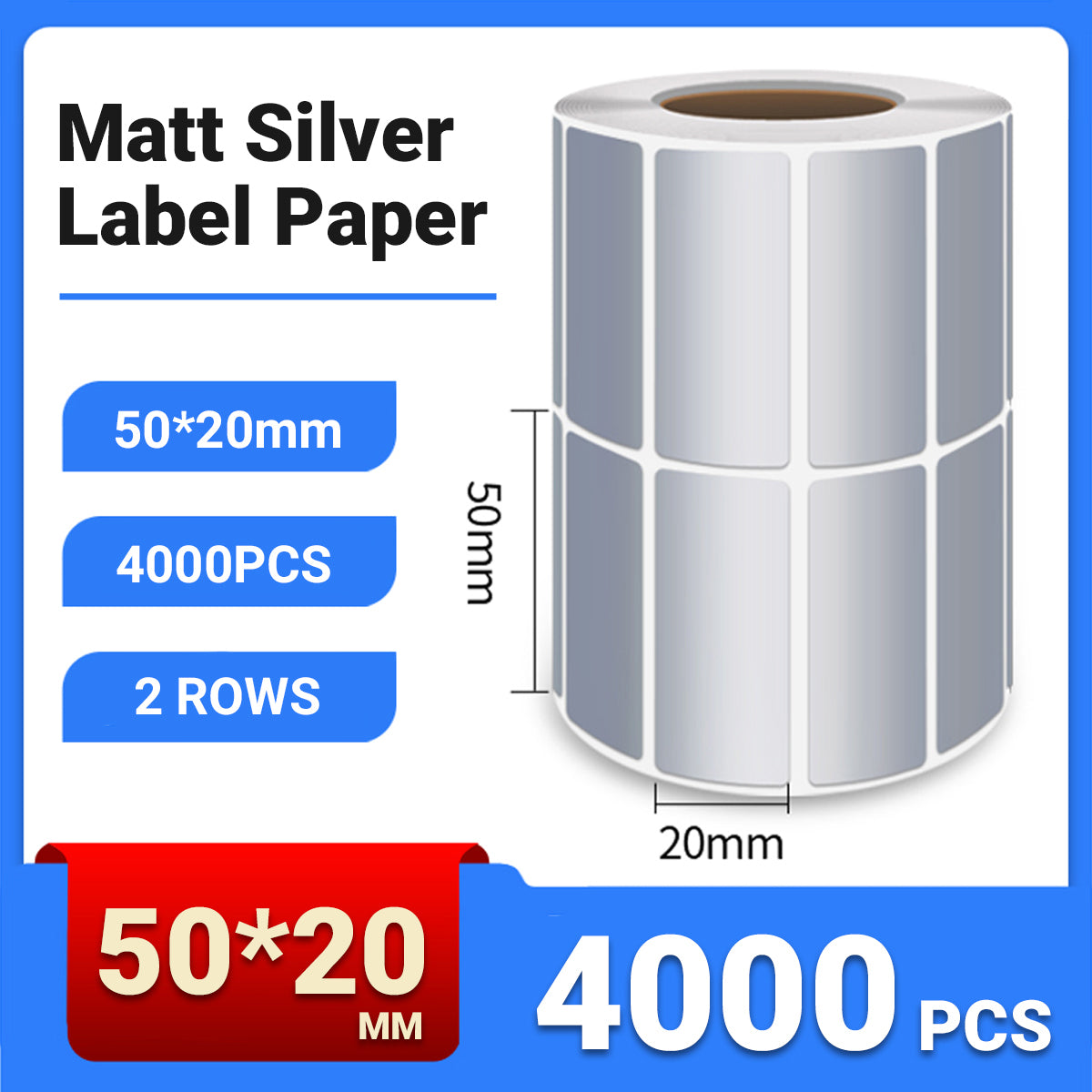 Silver PET Sticker Labels Waterproof Self Adhesive Thermal