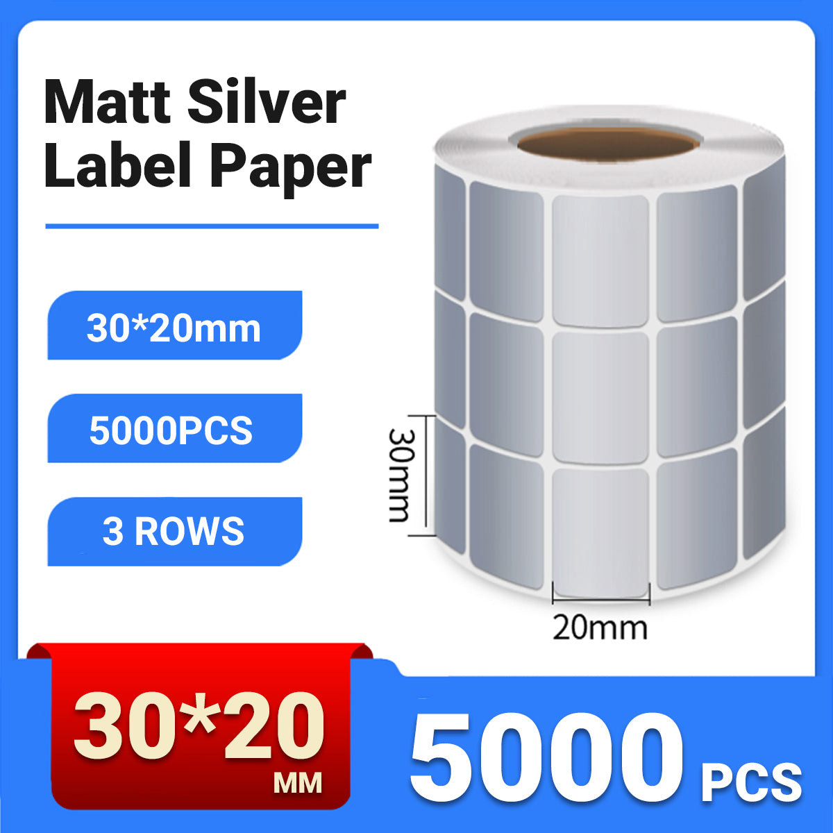 Silver PET Sticker Labels Waterproof Self Adhesive Thermal