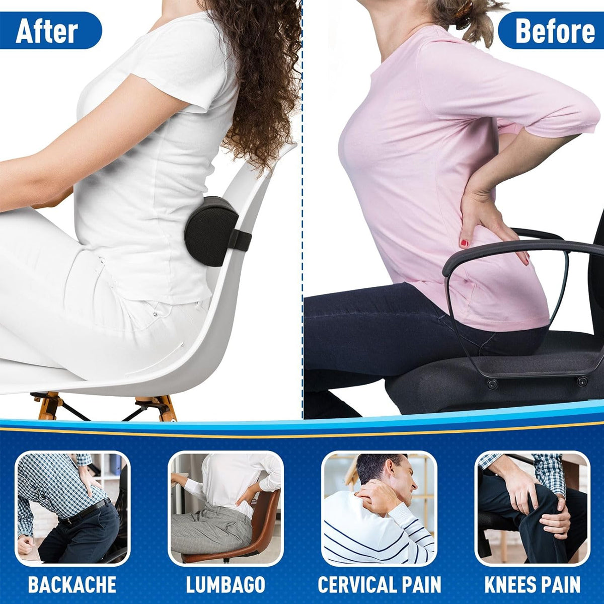 Cylindrical Lumbar Support Pillow with Strap