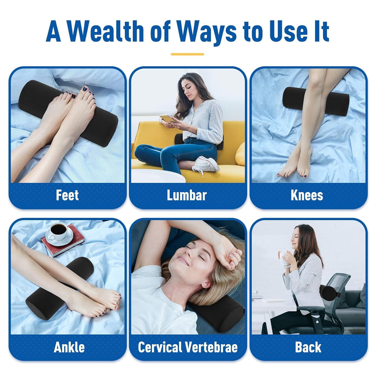 Cylindrical Lumbar Support Pillow with Strap