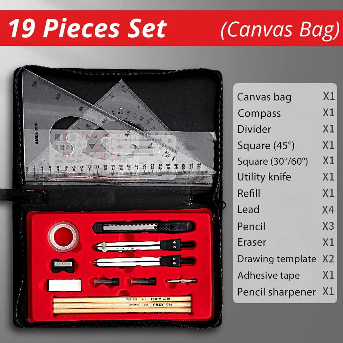 19 Pcs Mechanical Engineering Drafting Tool Kit