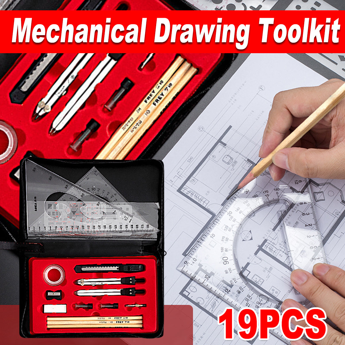 19 Pcs Mechanical Engineering Drafting Tool Kit