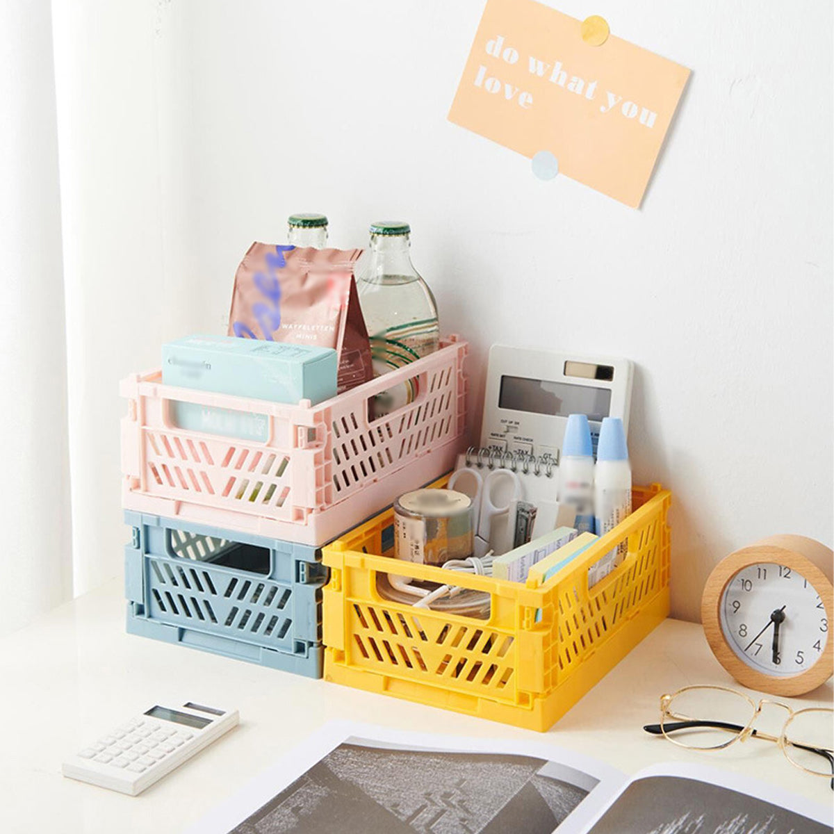 10 Pcs Foldable Desktop Storage Boxes Hollow Out PP Stackable