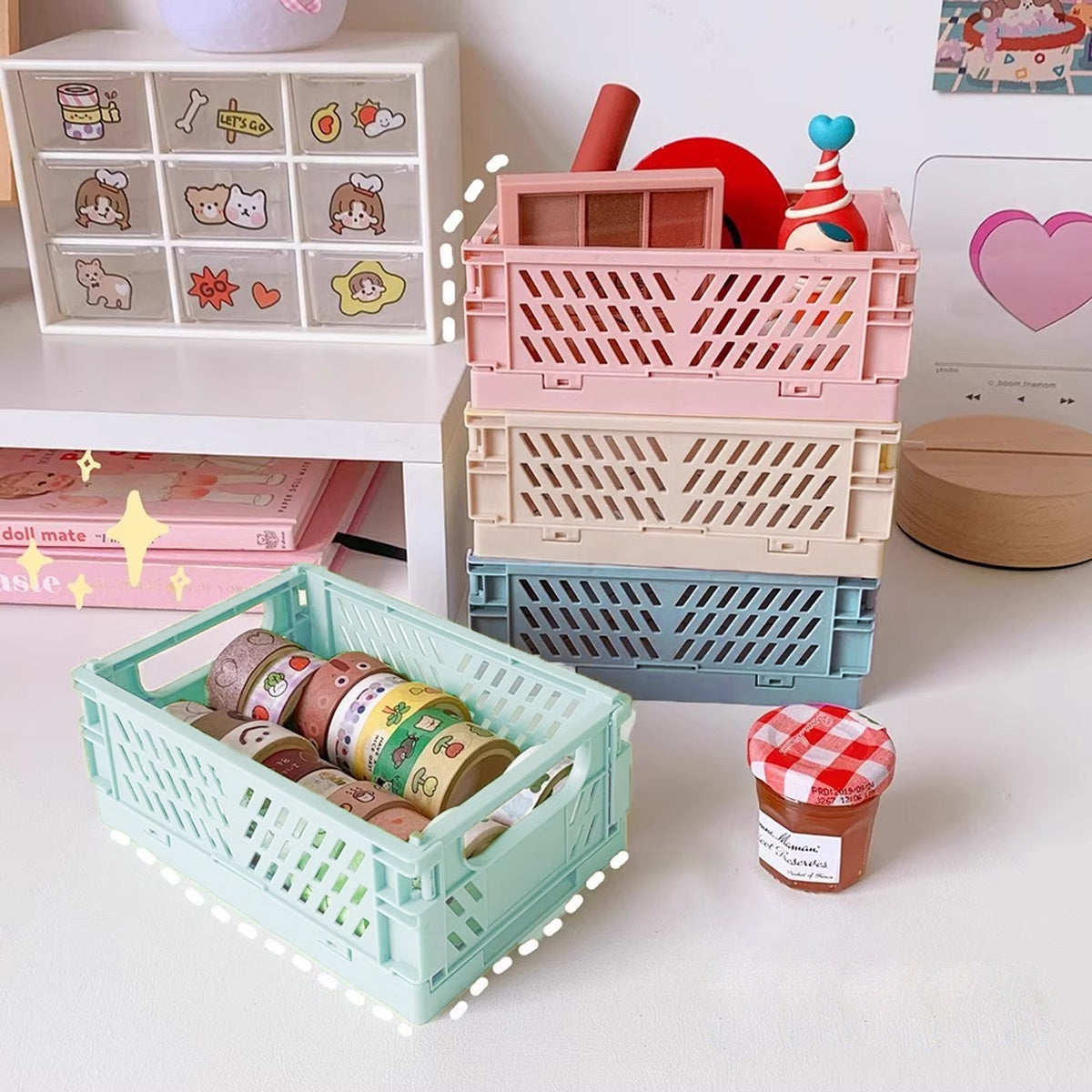 10 Pcs Foldable Desktop Storage Boxes Hollow Out PP Stackable