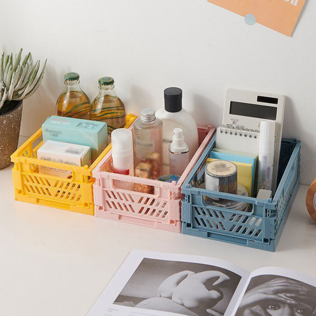 10 Pcs Foldable Desktop Storage Boxes Hollow Out PP Stackable