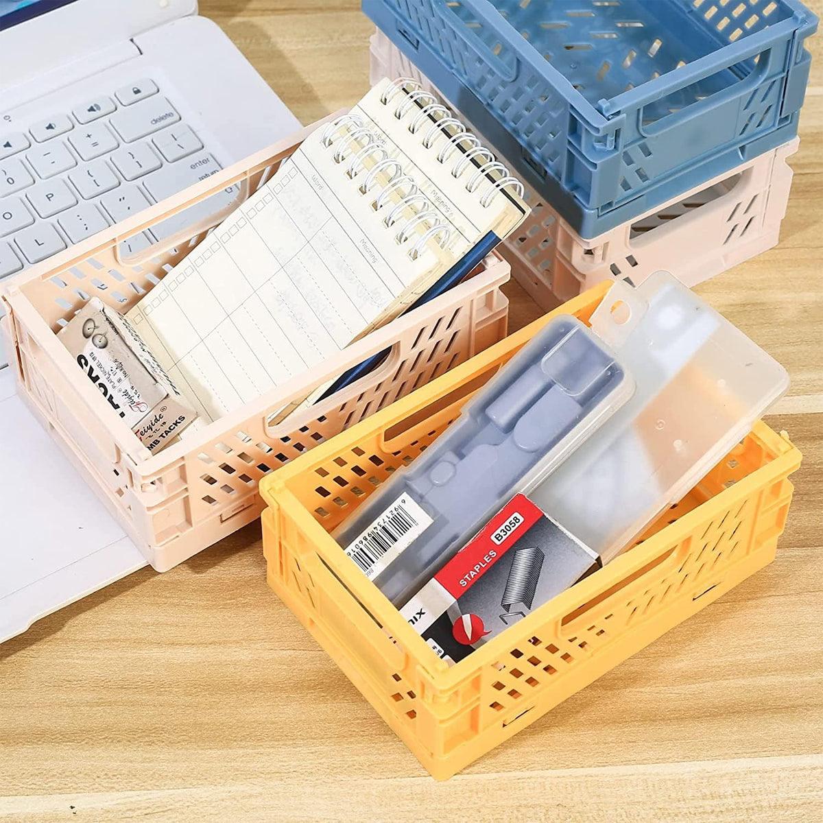 10 Pcs Foldable Desktop Storage Boxes Hollow Out PP Stackable