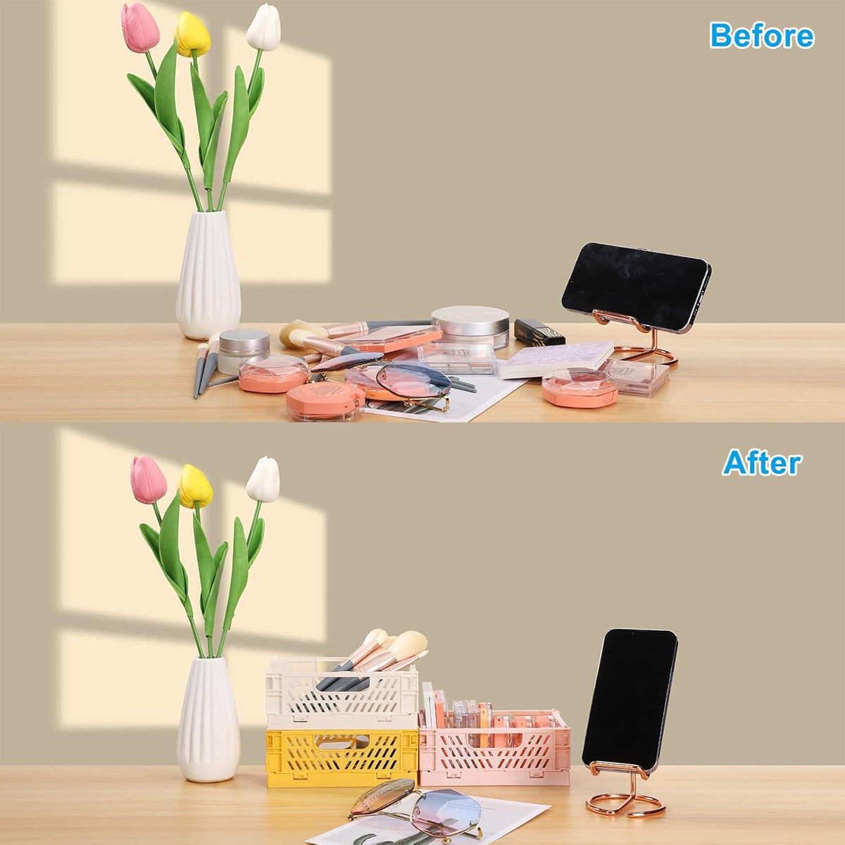 10 Pcs Foldable Desktop Storage Boxes Hollow Out PP Stackable