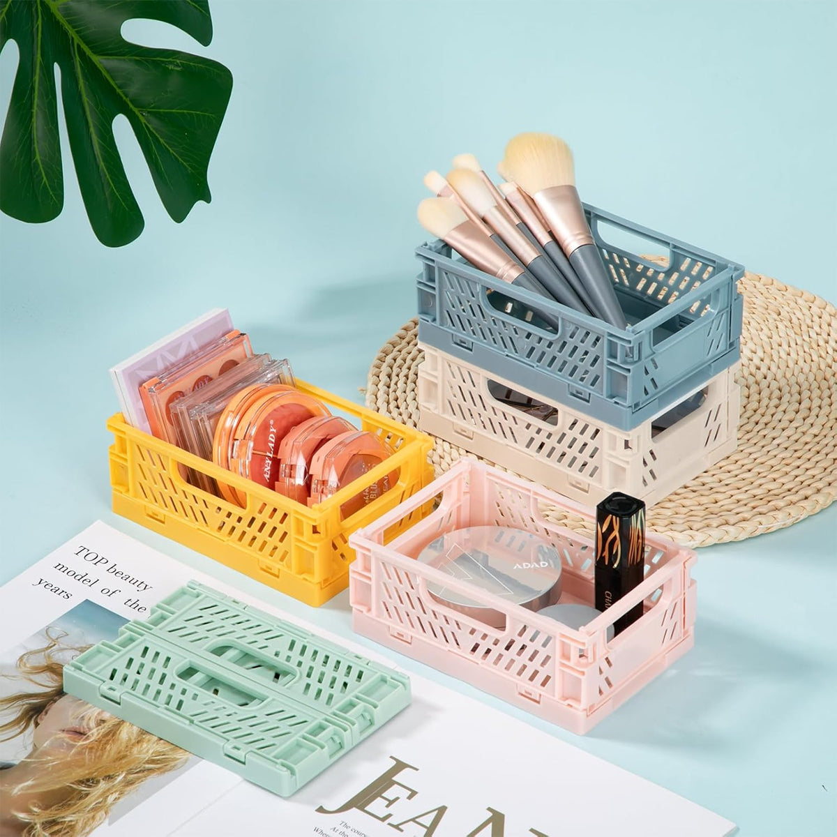 10 Pcs Foldable Desktop Storage Boxes Hollow Out PP Stackable