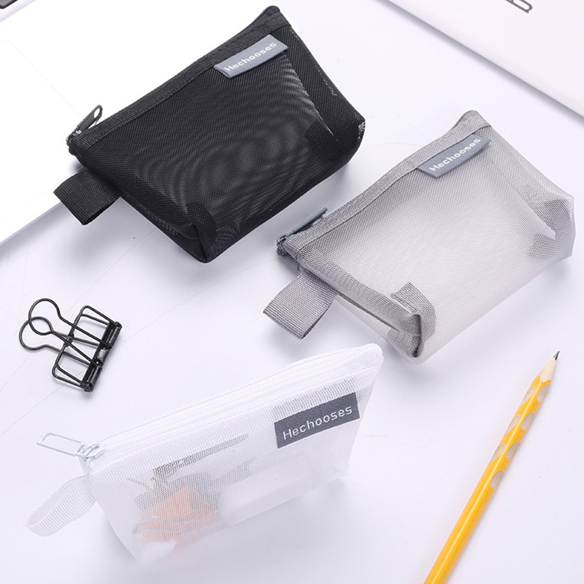 10 Pcs Mini Mesh Zipper Pouches Nylon Coin ID Card Holder