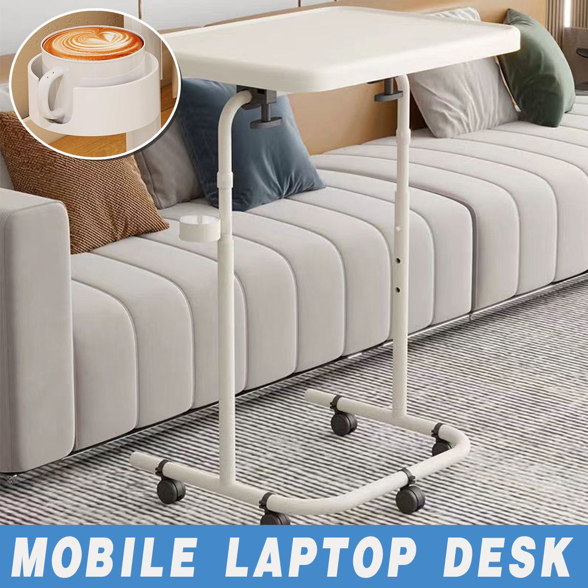 Adjustable Mobile Laptop Desk with Tiltable Top and Wheels