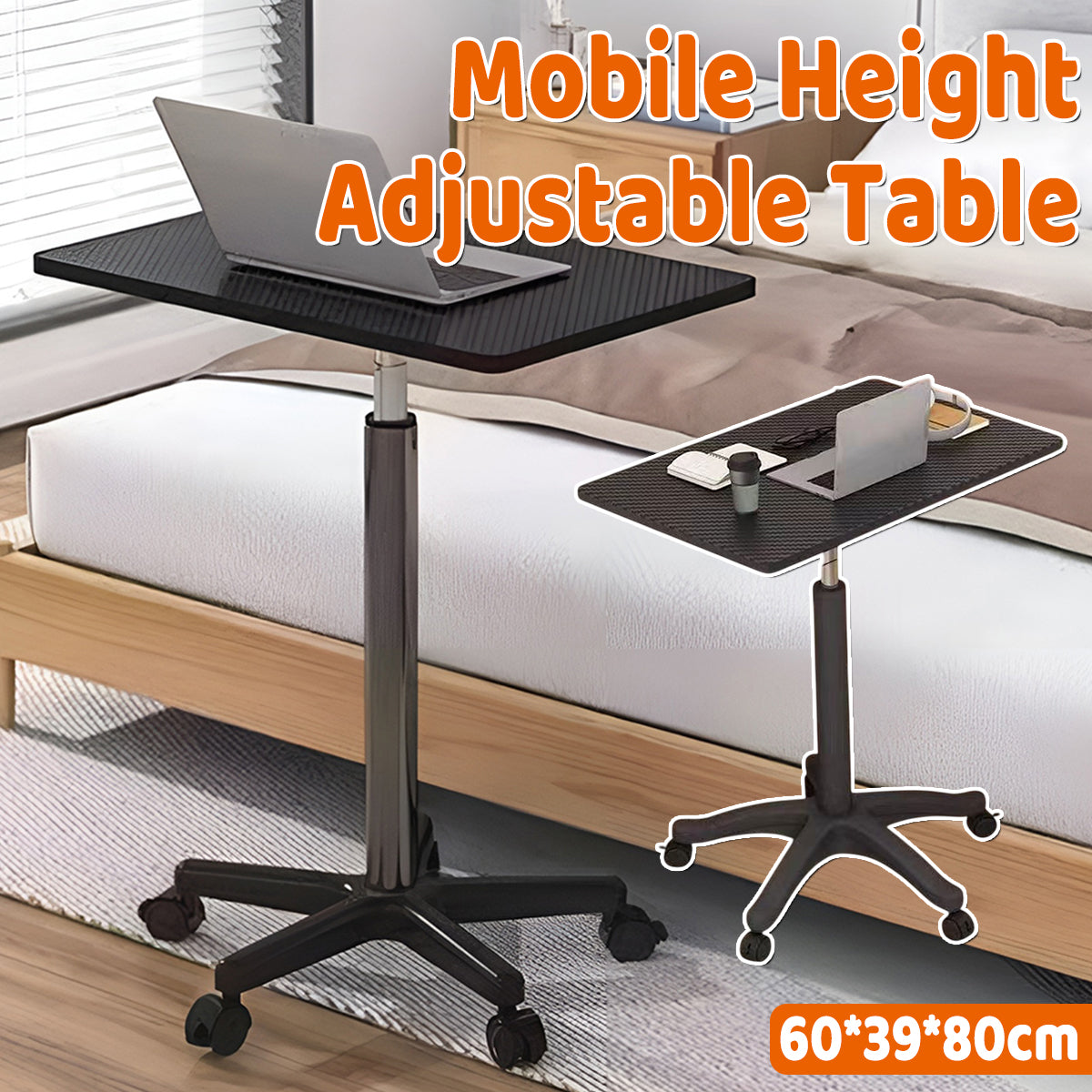 Mobile Height Adjustable Table with Wheels for Home Office Work