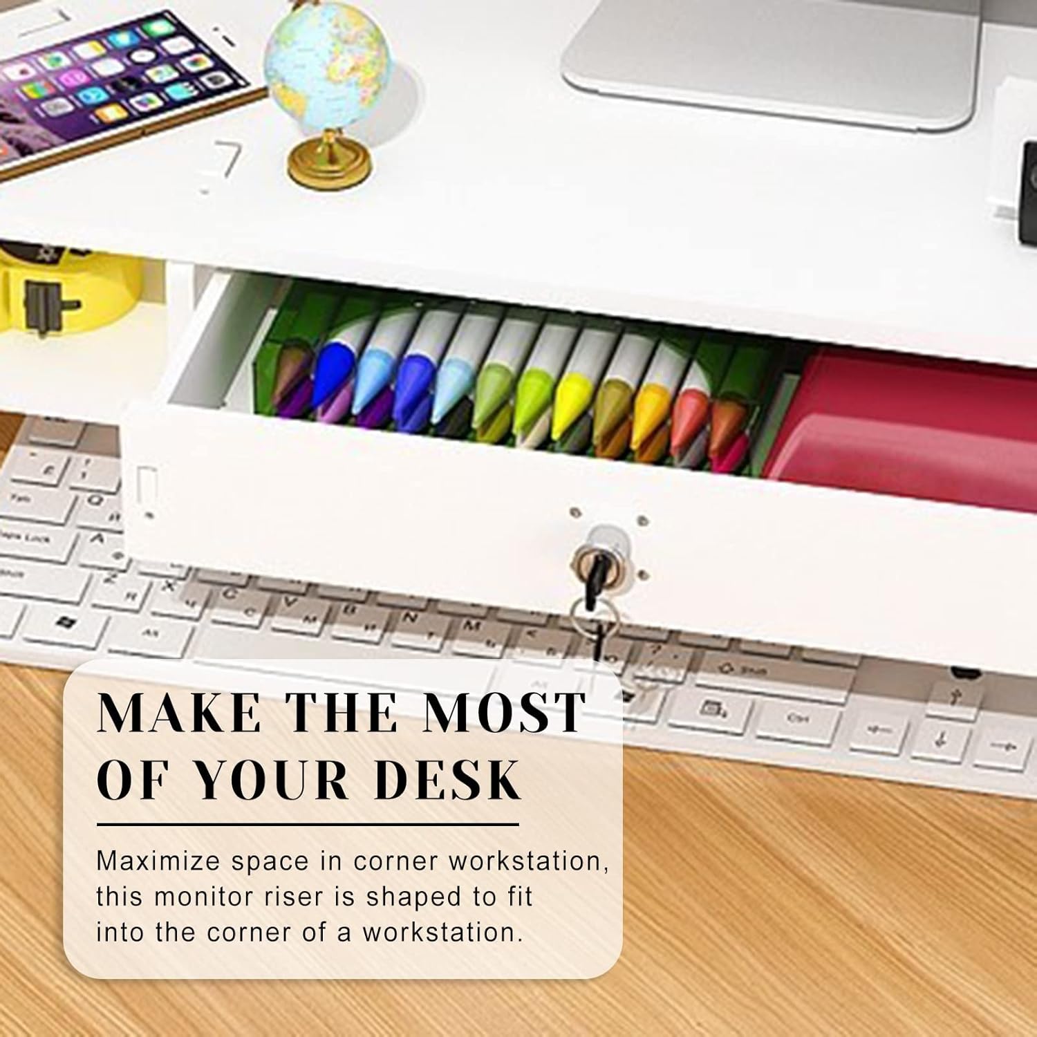 Corner Monitor Stand with Storage Shelves