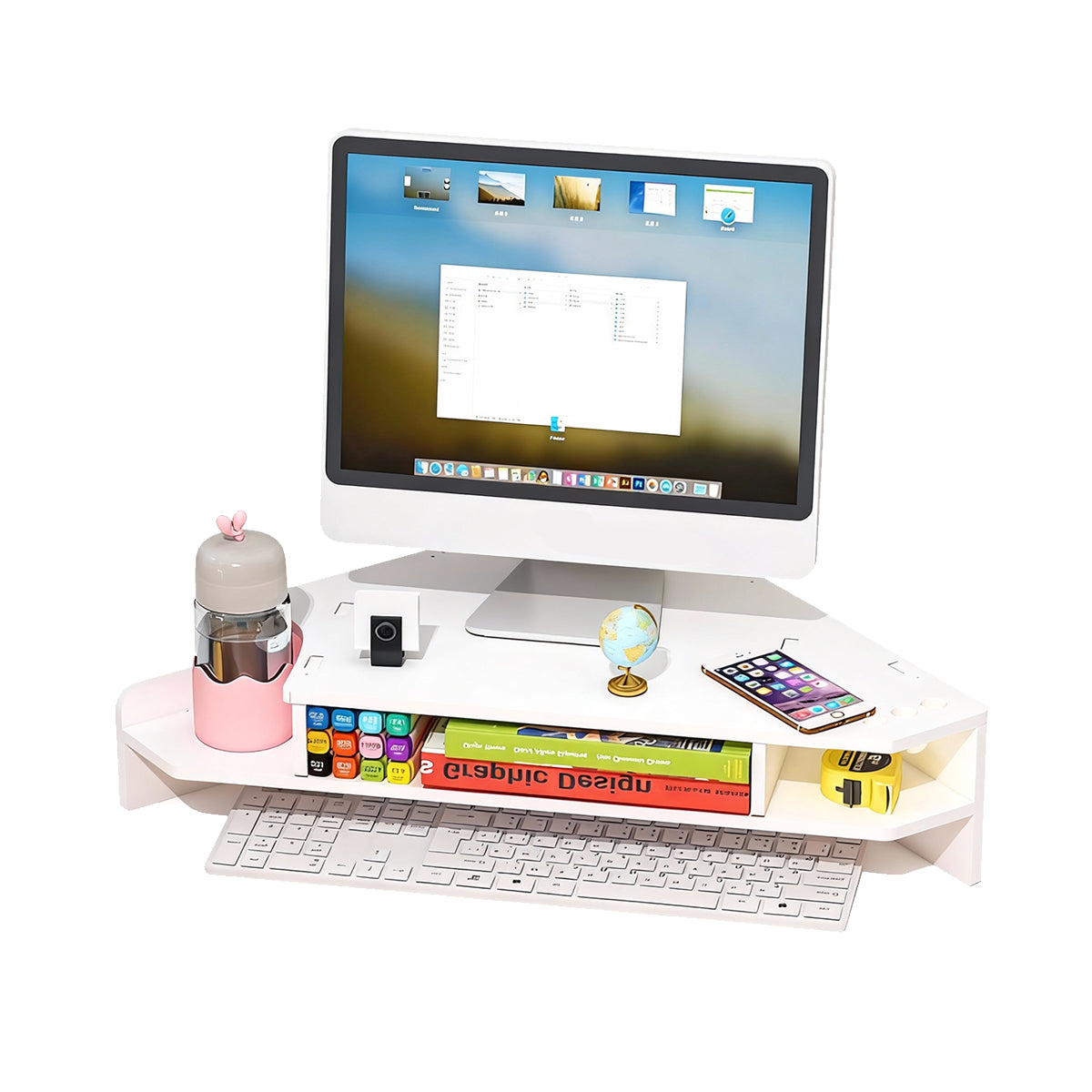 Corner Monitor Stand with Storage Shelves