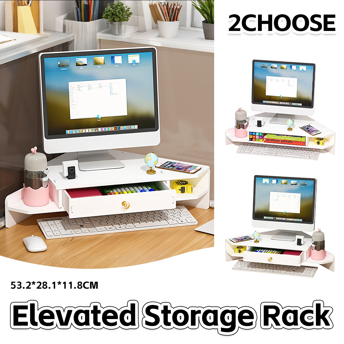 Corner Monitor Stand with Storage Shelves