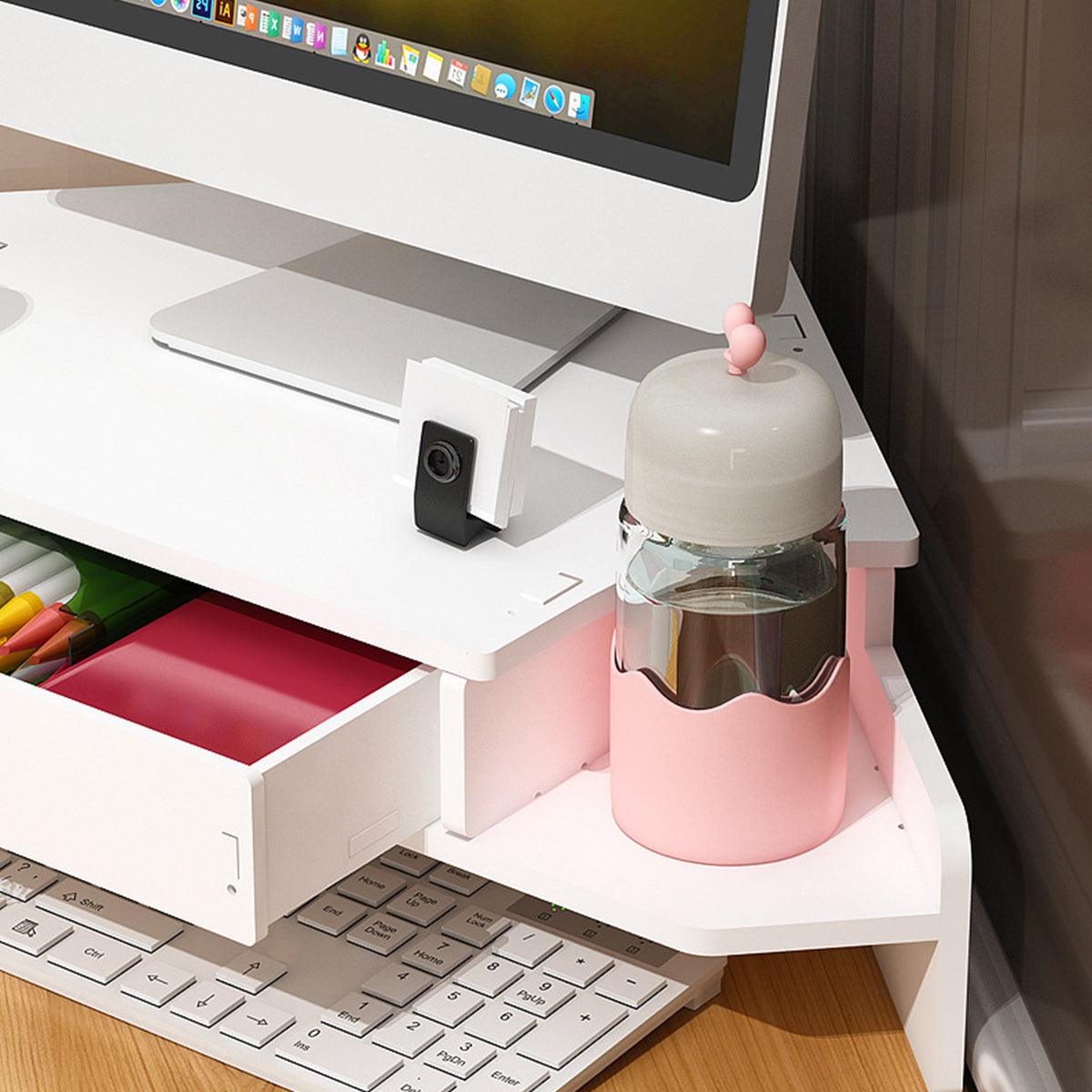 Corner Monitor Stand with Storage Shelves