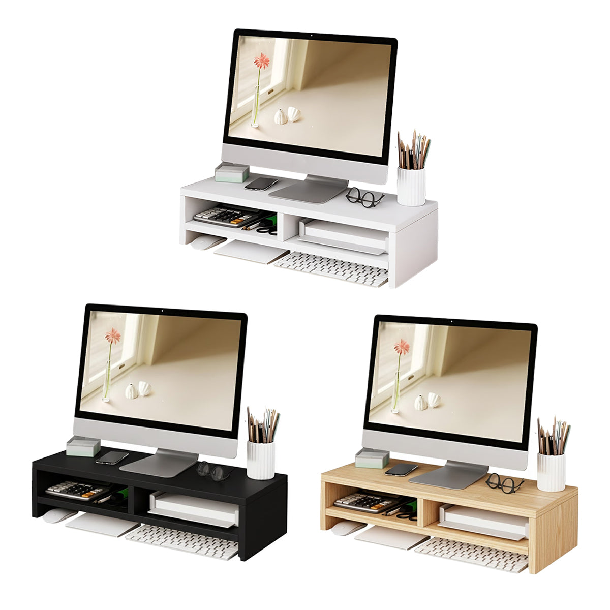Double-Layer MDF Monitor Stand for Home Office