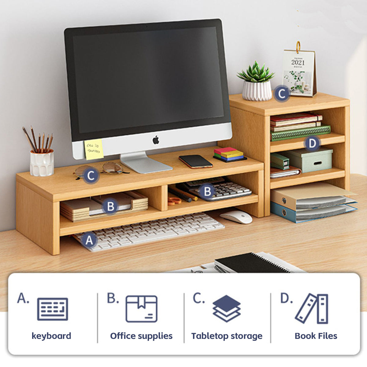 Double-Layer MDF Monitor Stand for Home Office