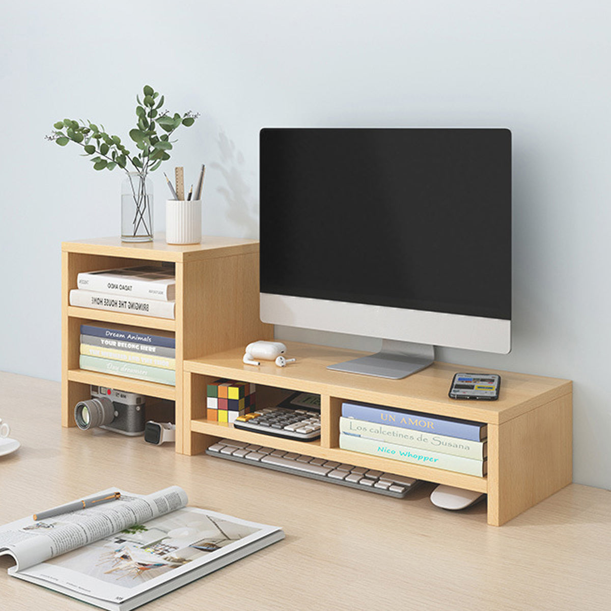 Double-Layer MDF Monitor Stand for Home Office