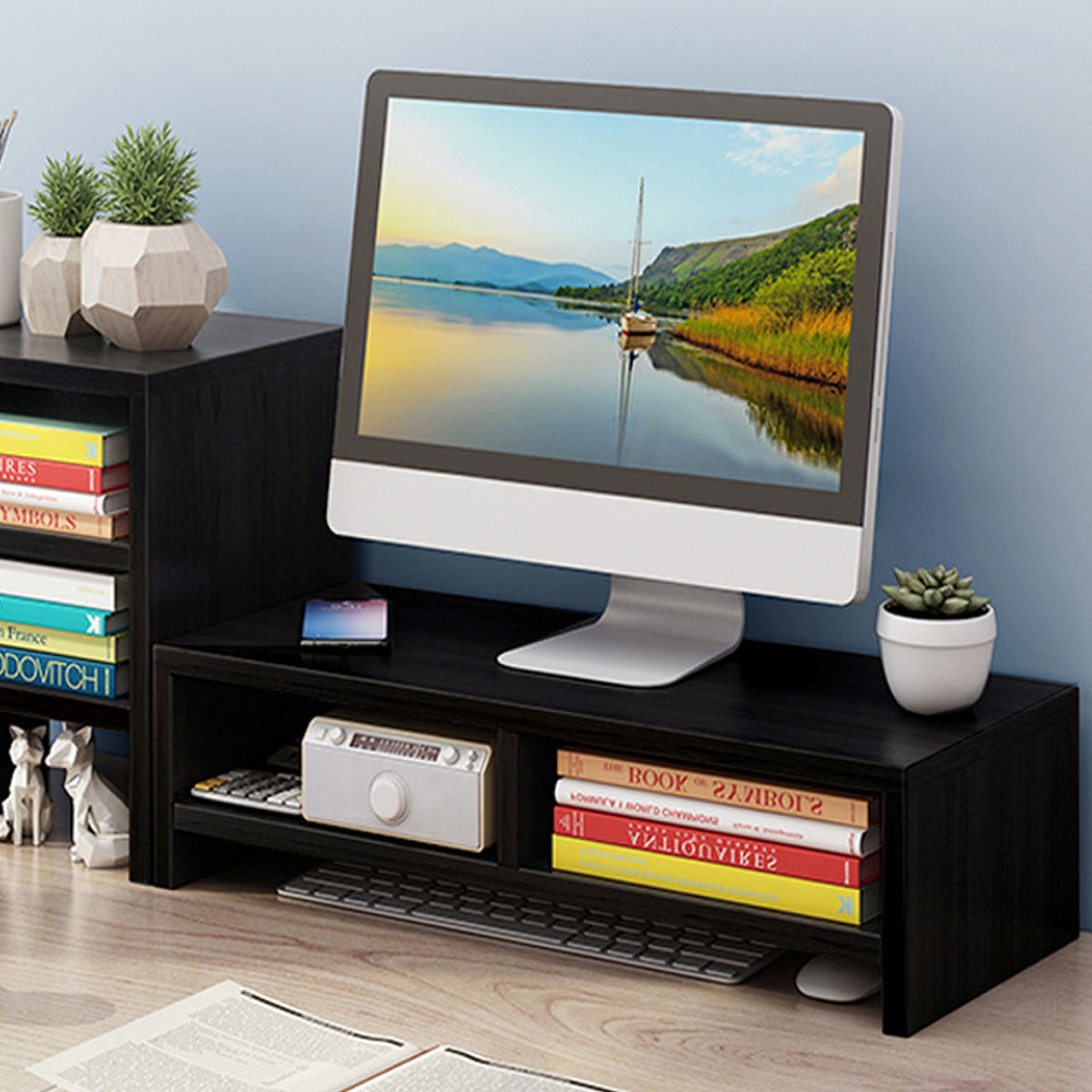 Double-Layer MDF Monitor Stand for Home Office