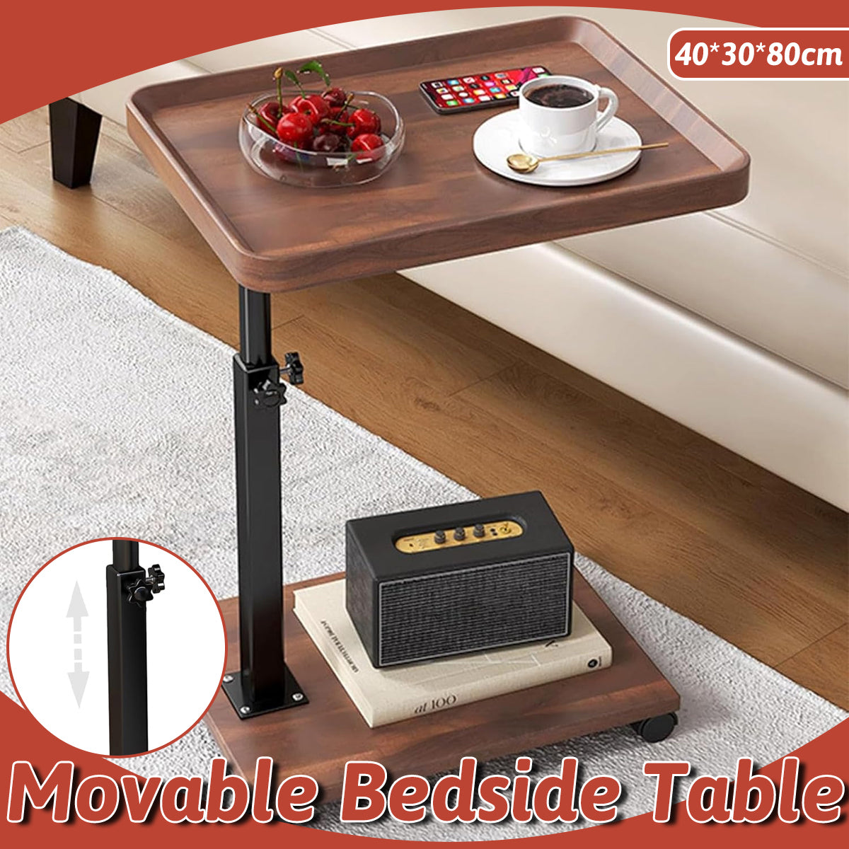 U-Shaped Mobile Side Table Bedside Trolley with Wheels