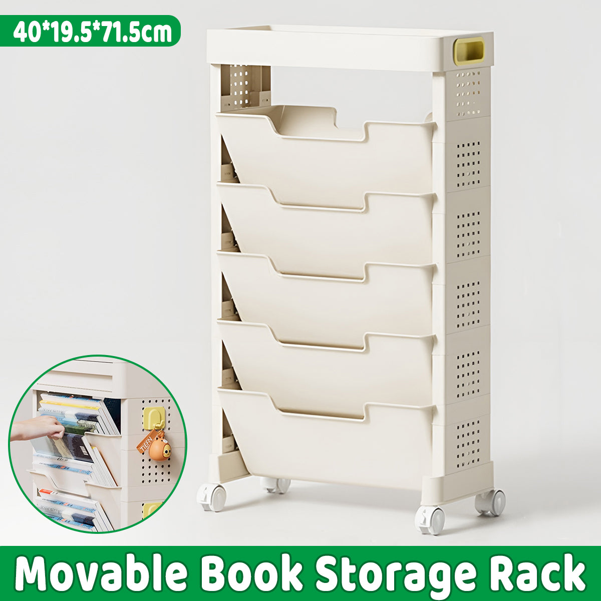 Movable Multi Layer Book Shelf Rolling Storage Rack