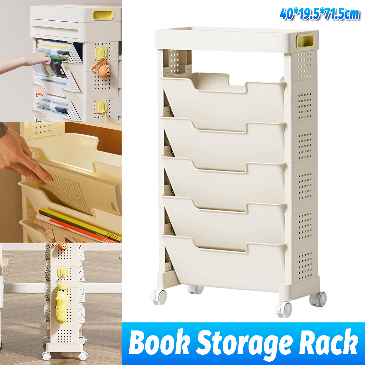 Movable Multi Layer Book Shelf Rolling Storage Rack