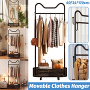 Moveable Clothes Rack with Wheels Basket and Hooks
