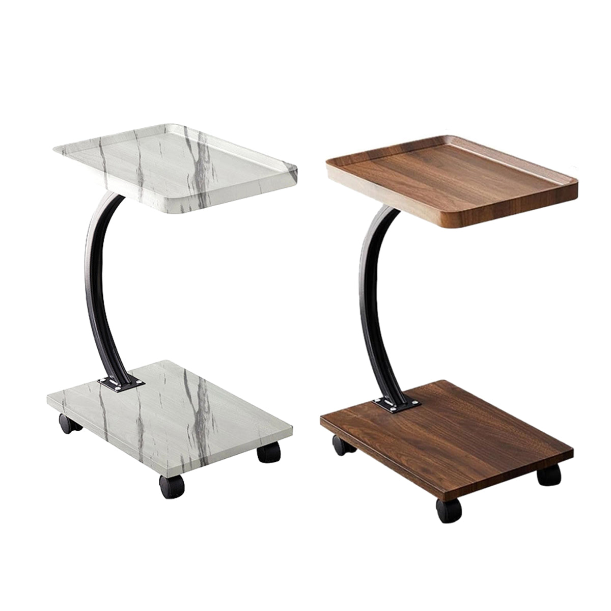 Movable C-Shaped Side Table with Wheels for Sofa
