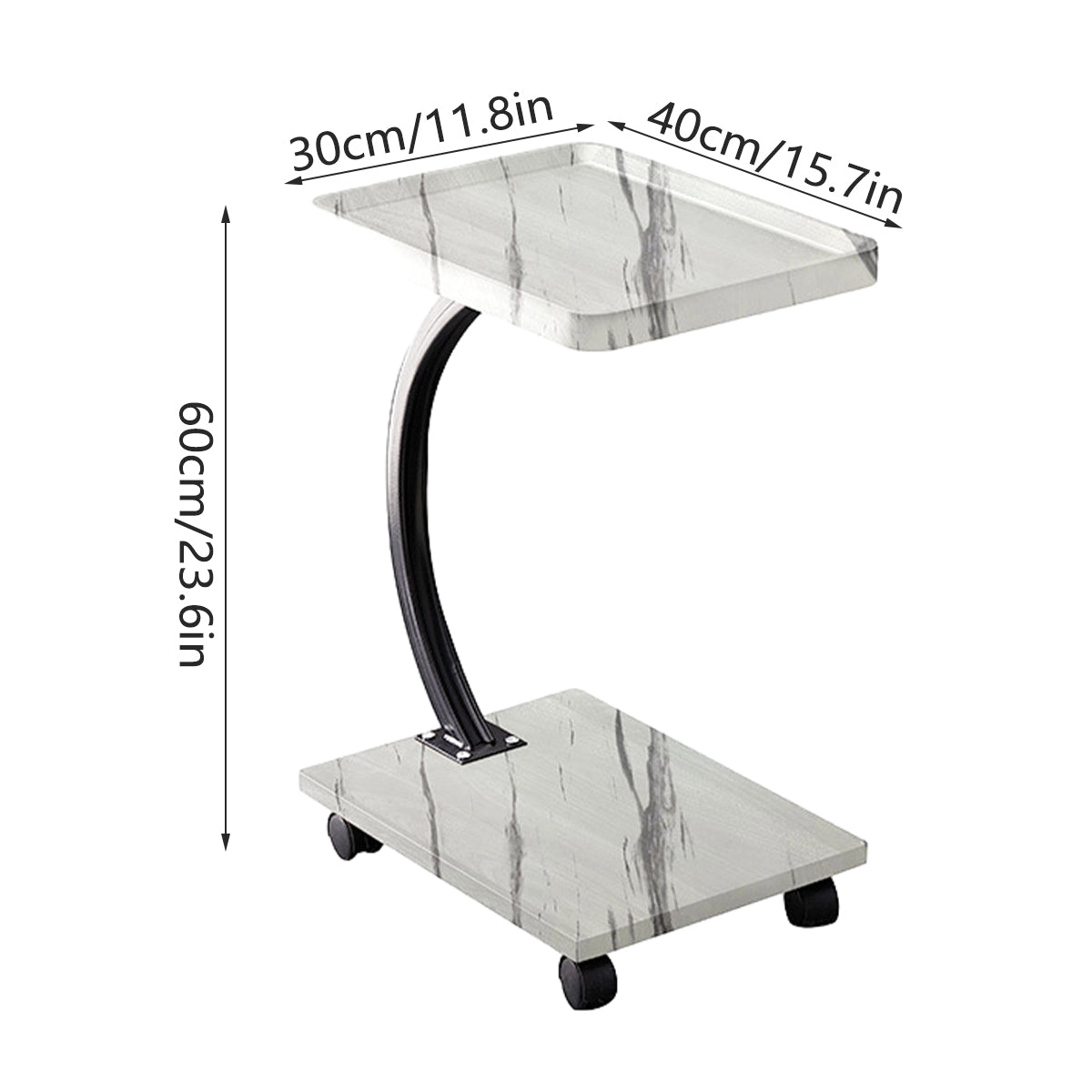 Movable C-Shaped Side Table with Wheels for Sofa