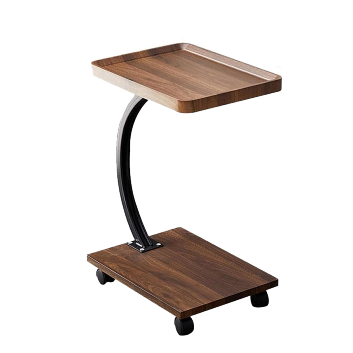 Movable C-Shaped Side Table with Wheels for Sofa