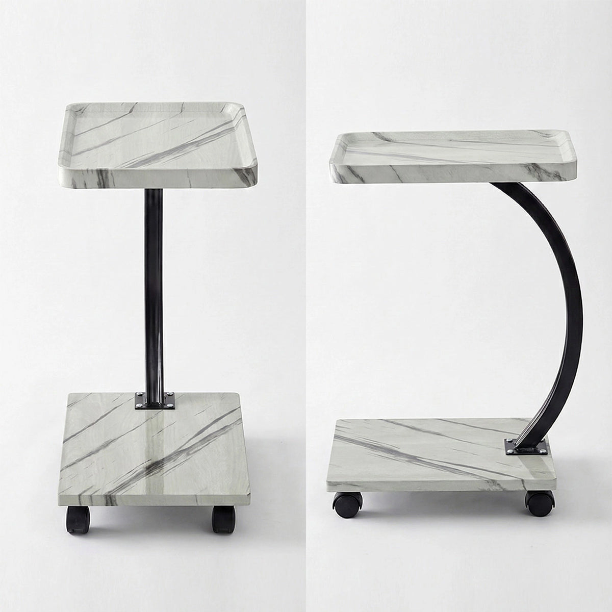 Movable C-Shaped Side Table with Wheels for Sofa