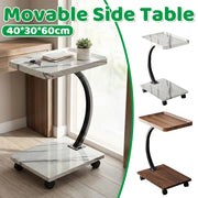 Movable C-Shaped Side Table with Wheels for Sofa