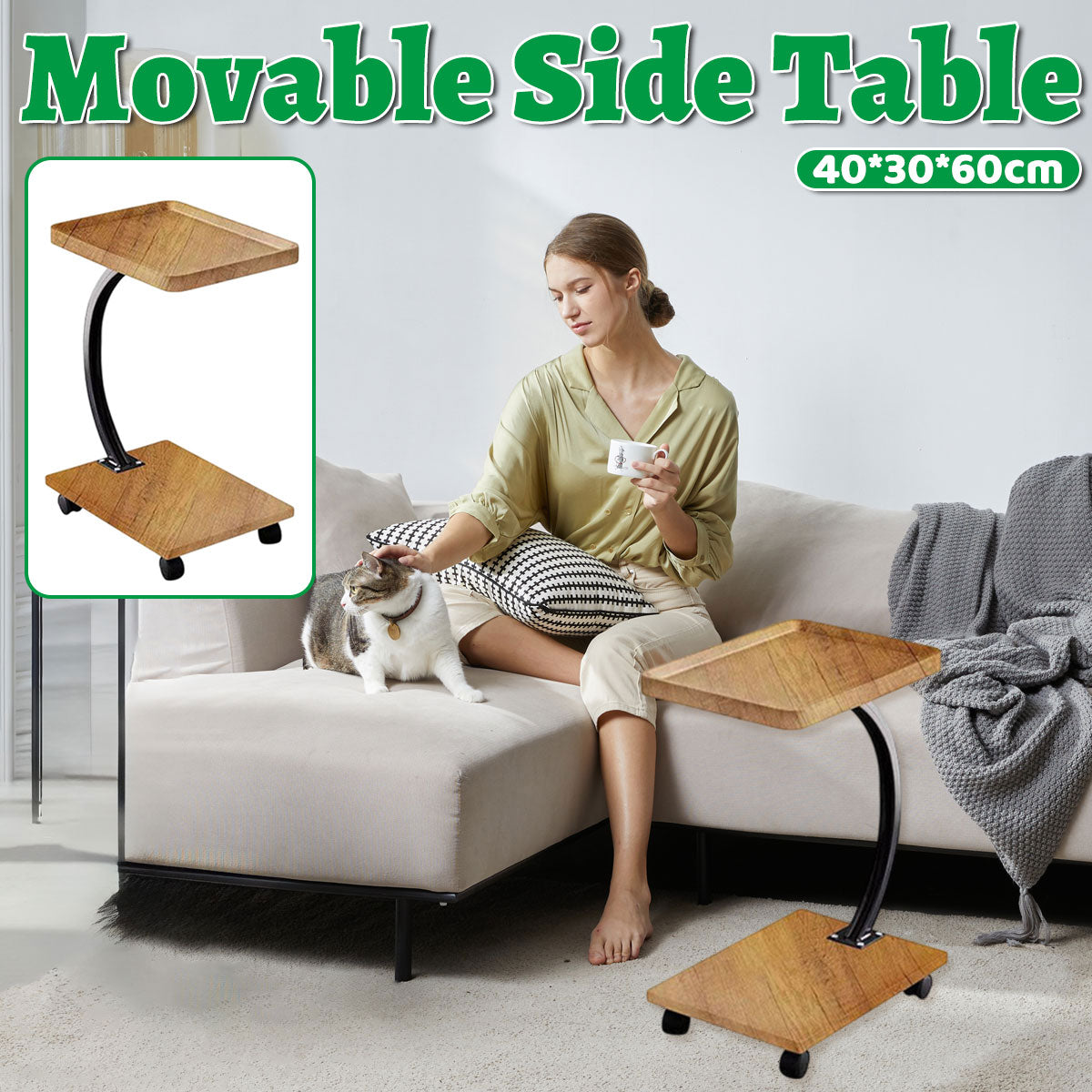 Movable Coffee Side Table Wooden Laptop Desk for Sofa Bedside