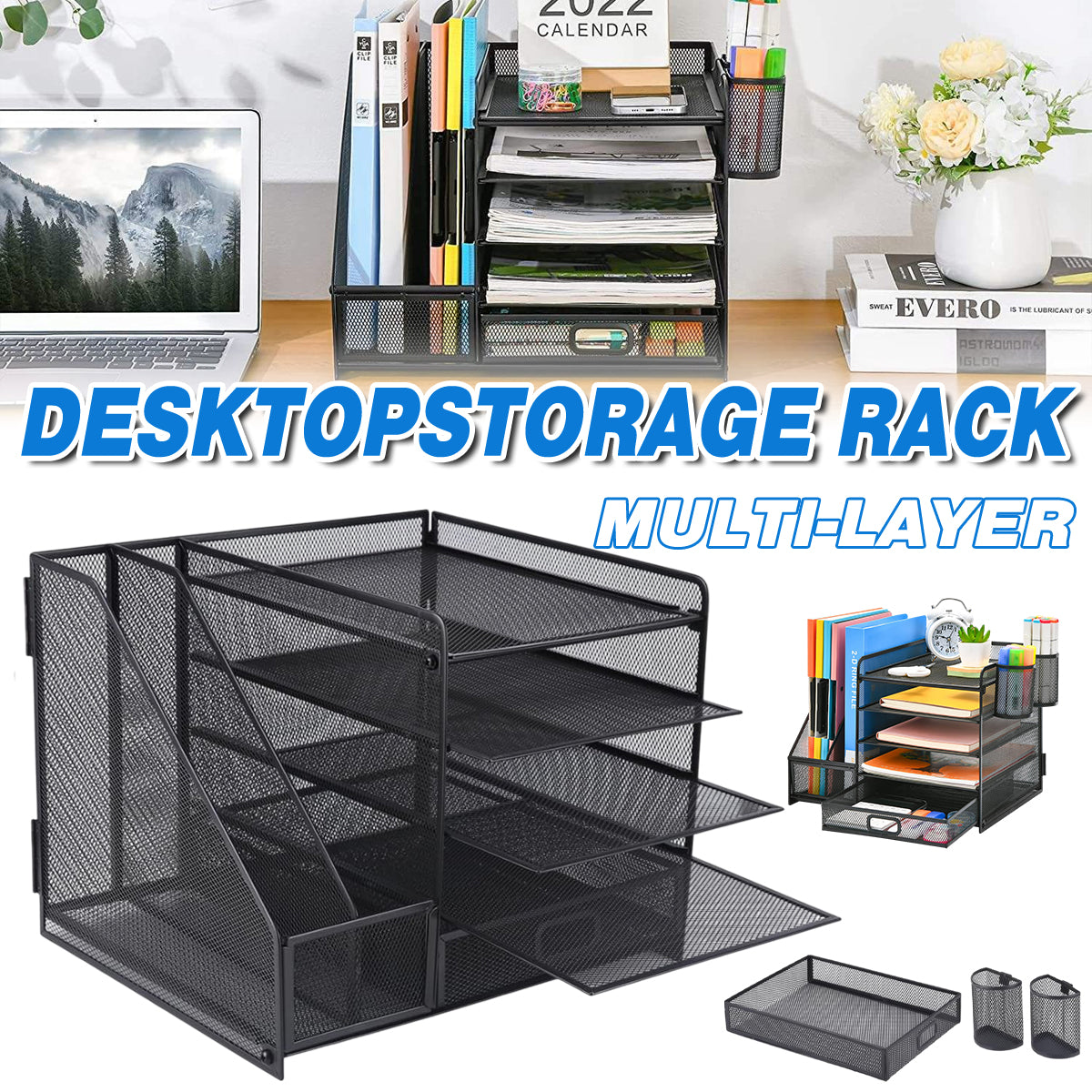 Multi-Tier Desktop File Organizer Metal Mesh Drawer