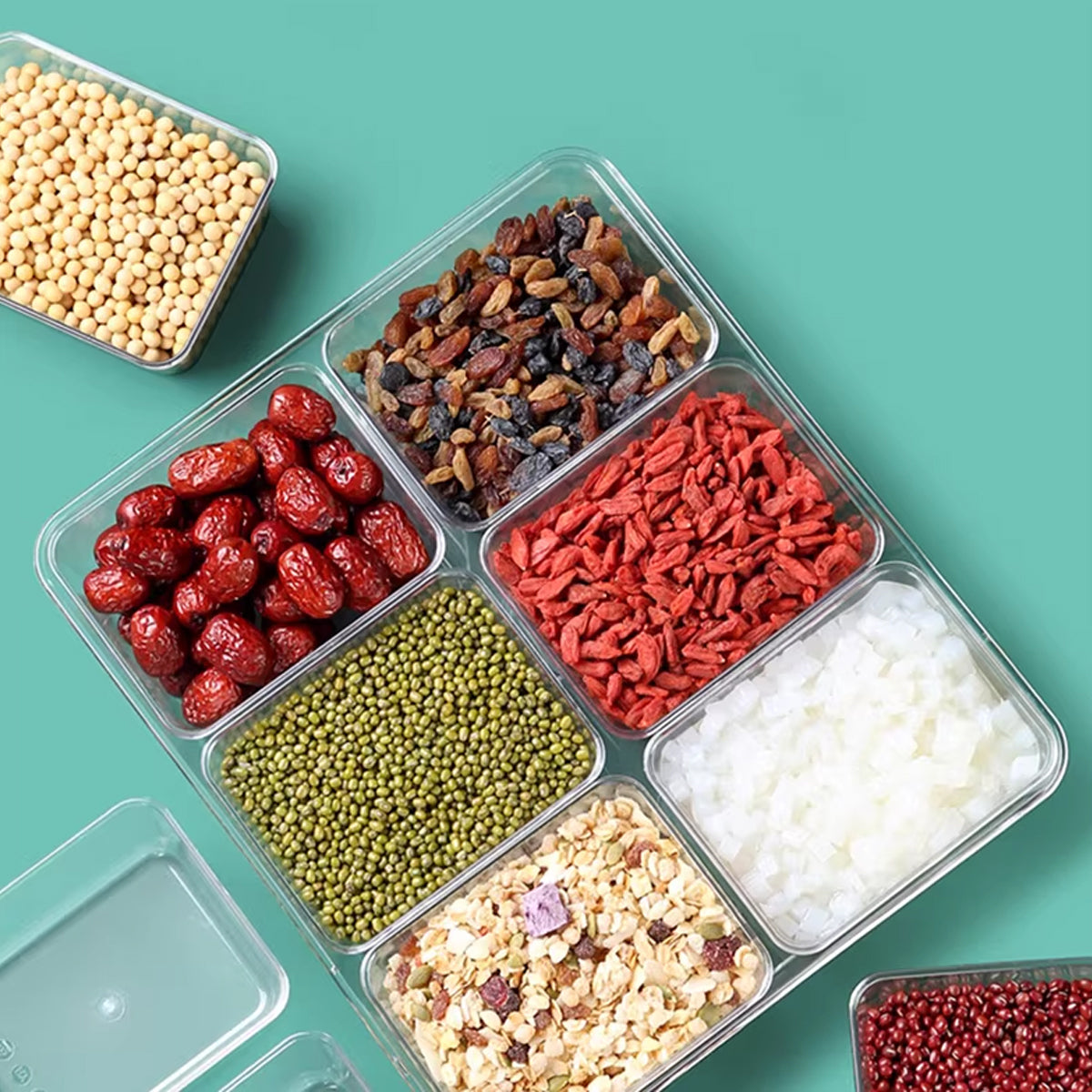 2pcs Clear Spice Container with 6 Compartments
