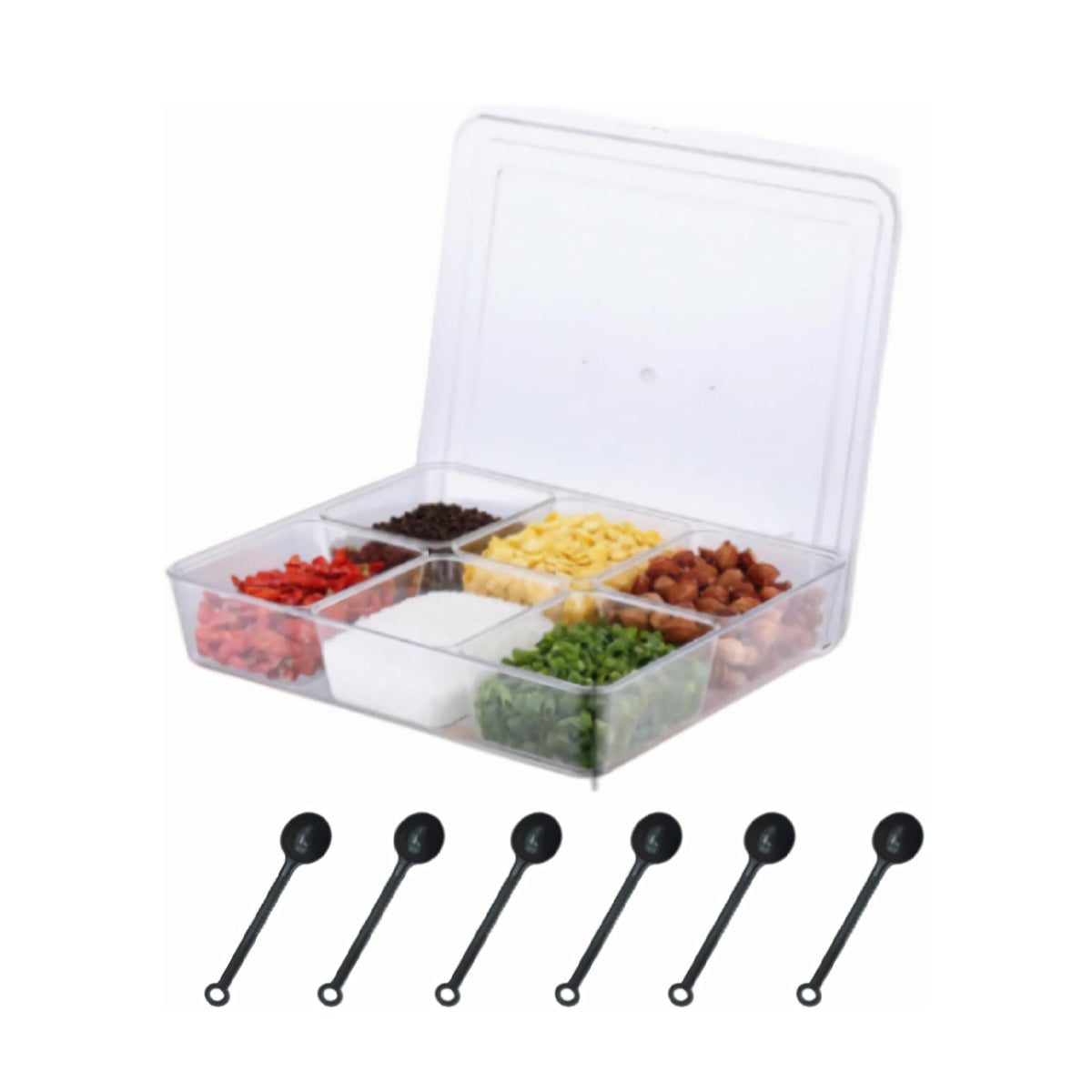 2pcs Clear Spice Container with 6 Compartments