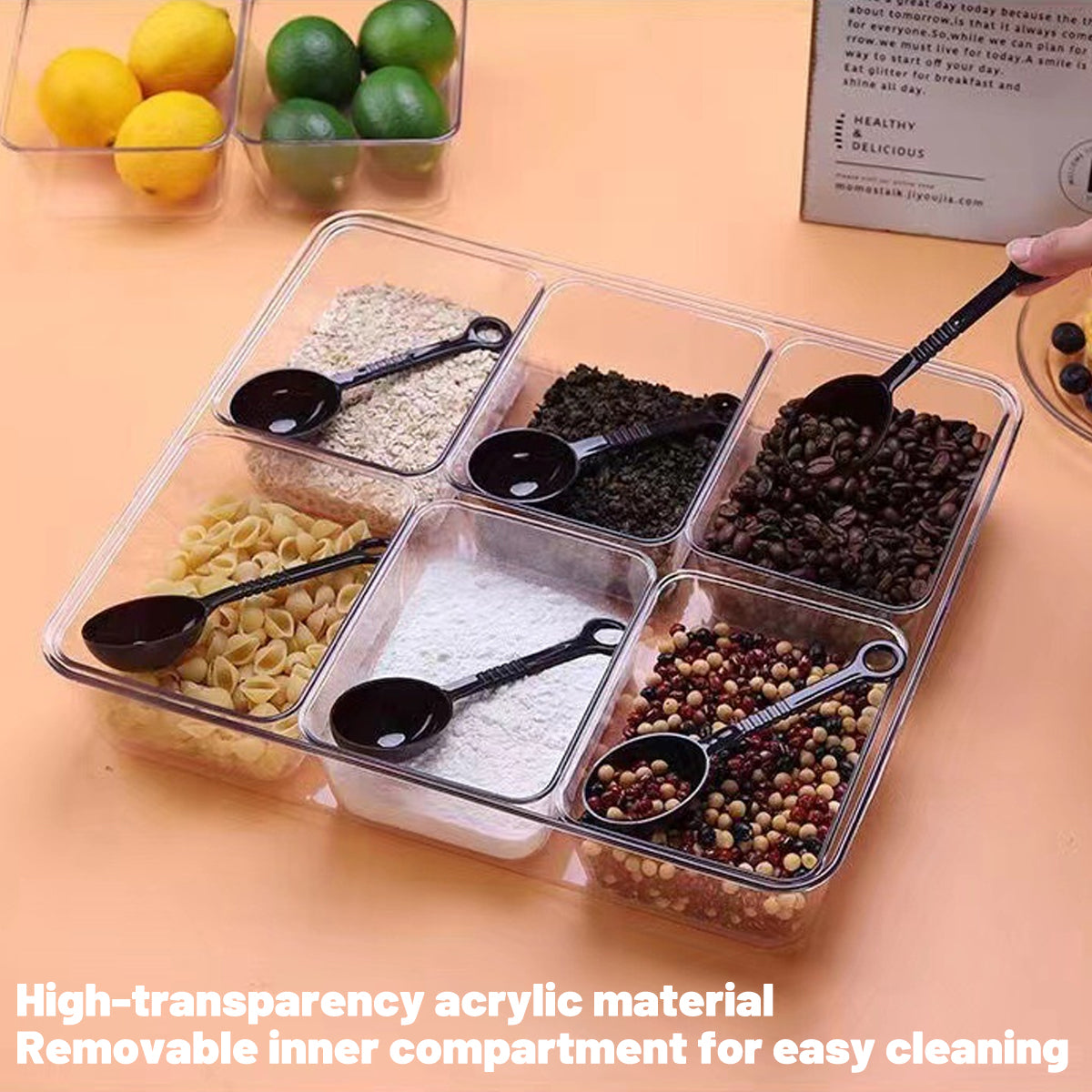 2pcs Clear Spice Container with 6 Compartments