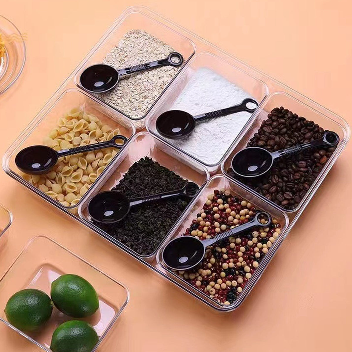 2pcs Clear Spice Container with 6 Compartments