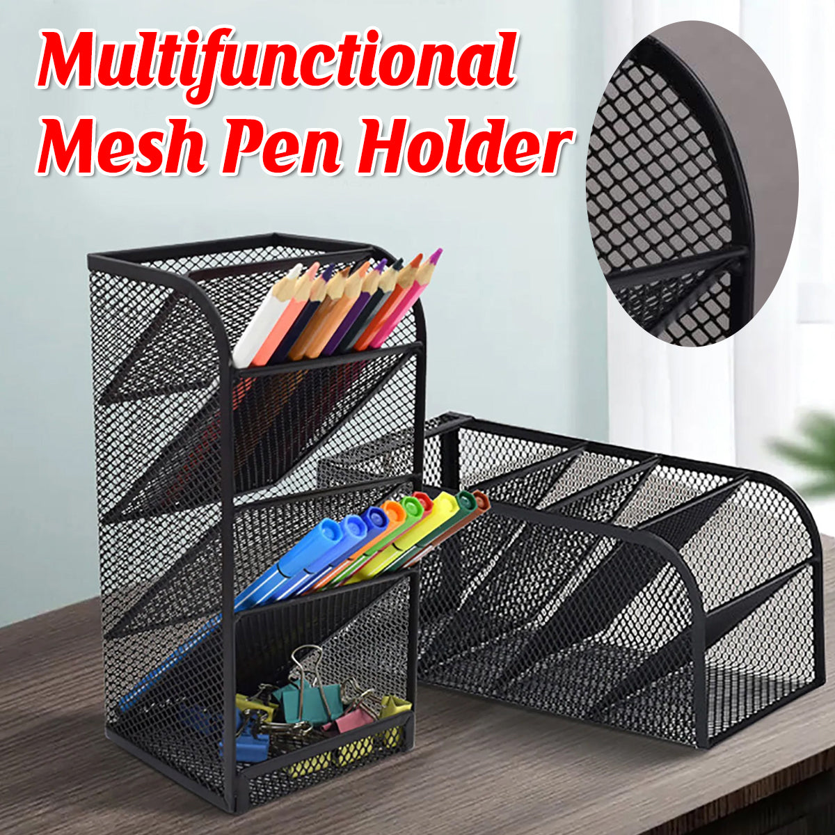 Slanting Pen Holder Desk Organiser 5-Layer Metal Mesh