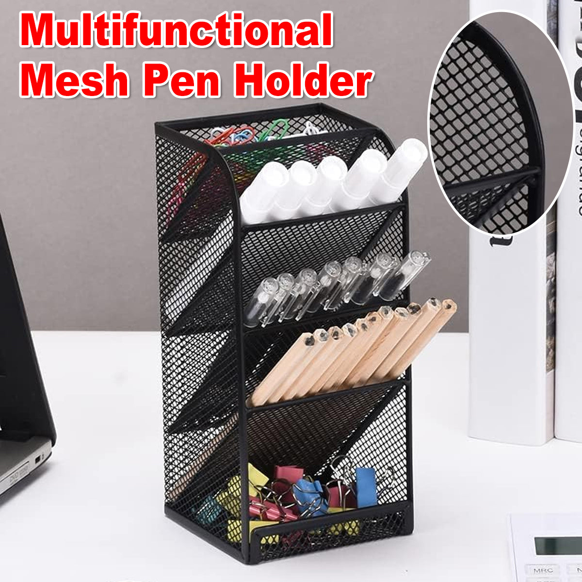 Slanting Pen Holder Desk Organiser 5-Layer Metal Mesh