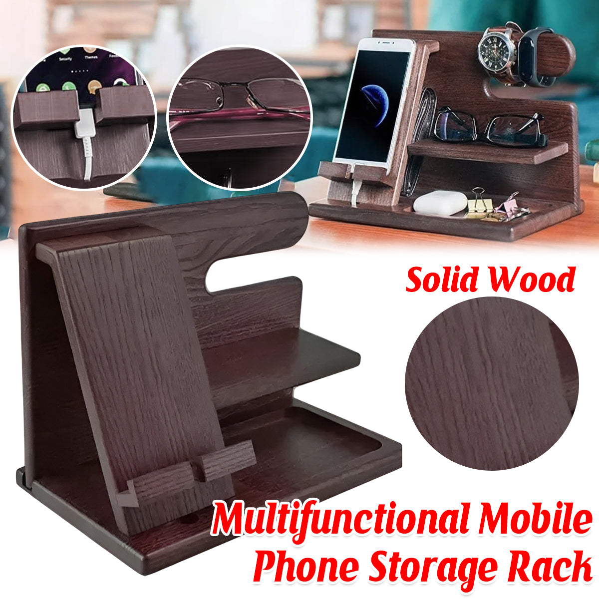 Solid Wood Multi Function Desktop Phone Stand