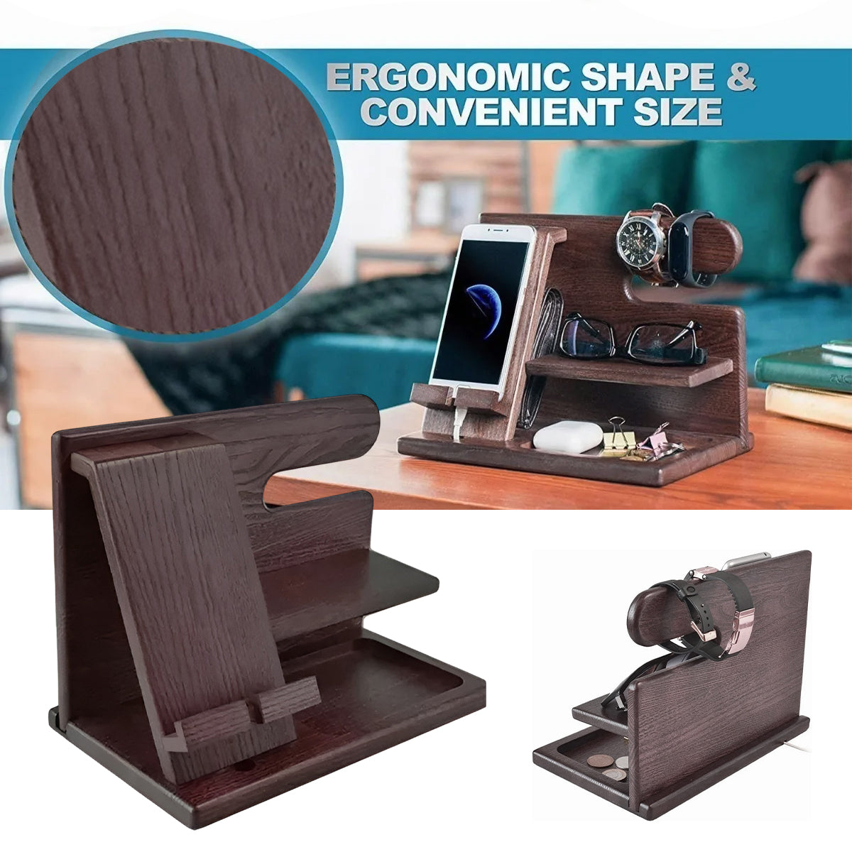Solid Wood Multi Function Desktop Phone Stand