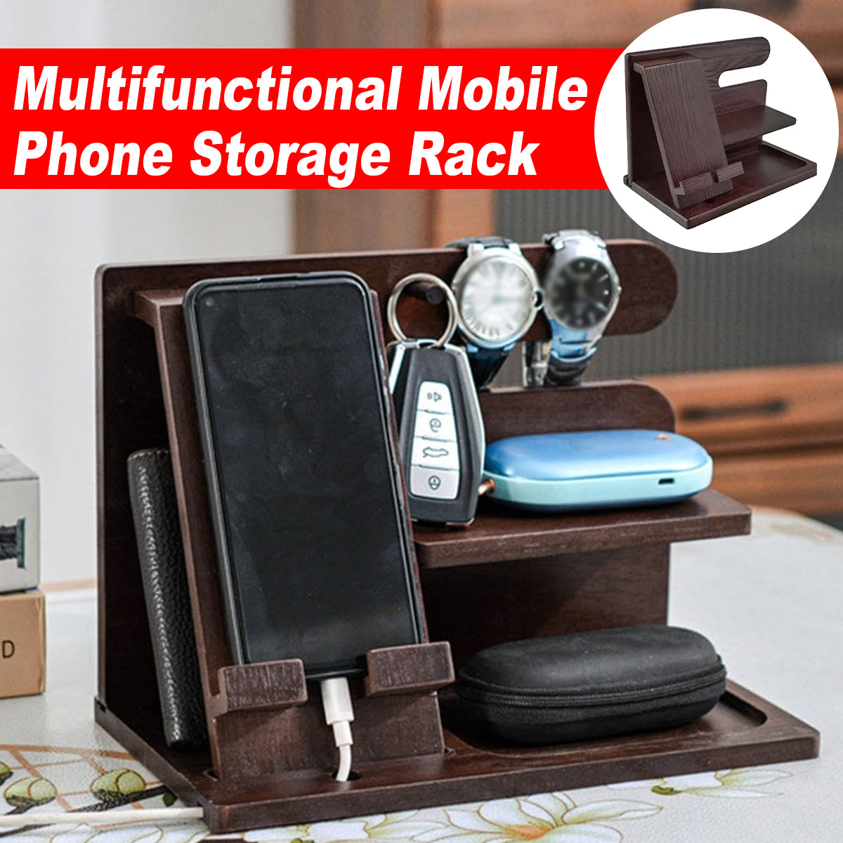 Solid Wood Multi Function Desktop Phone Stand