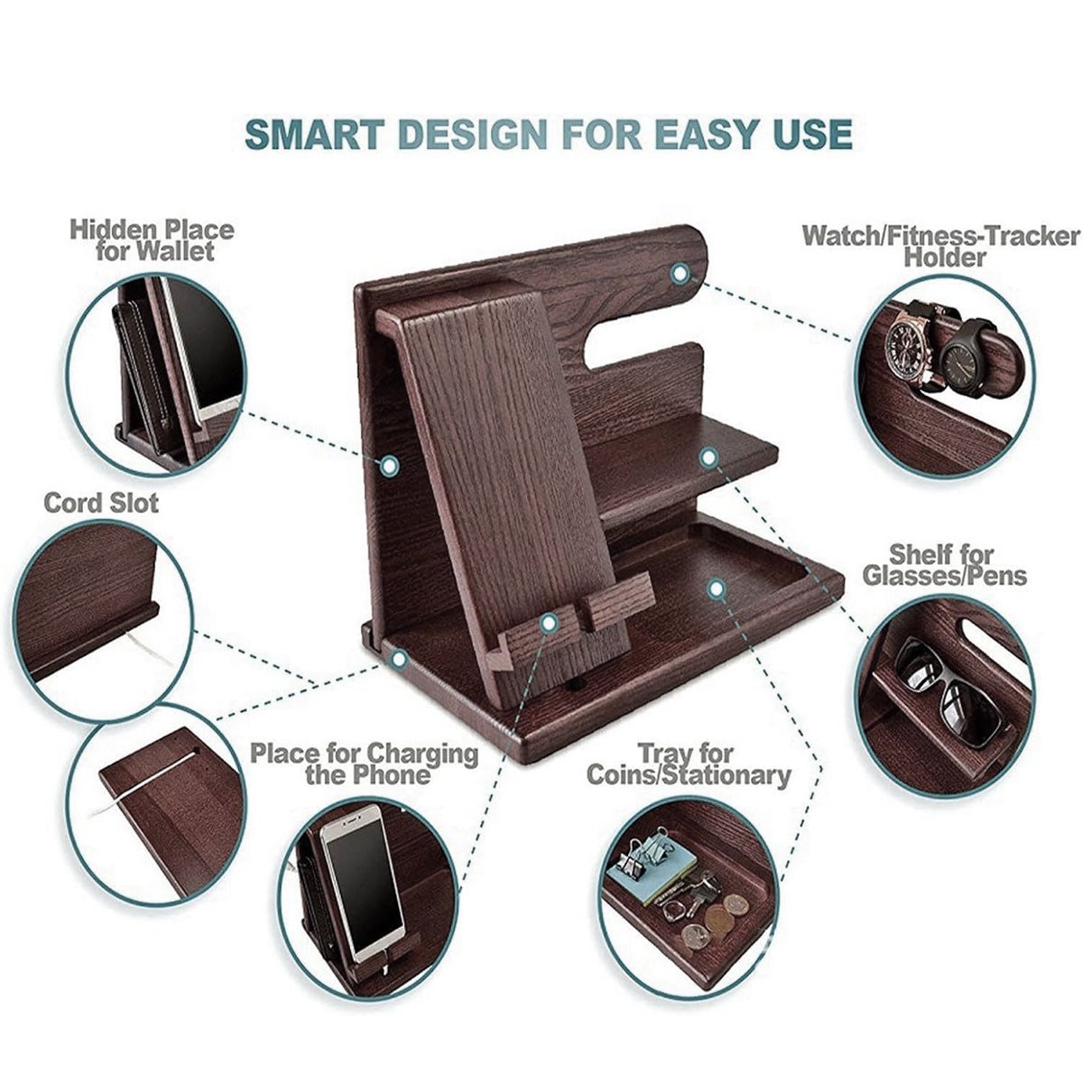 Solid Wood Multi Function Desktop Phone Stand