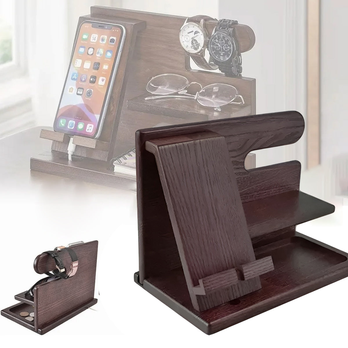 Solid Wood Multi Function Desktop Phone Stand